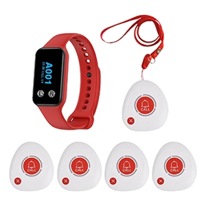 Wireless Call System (Watch Receiver + 5 Two-Button Pagers)